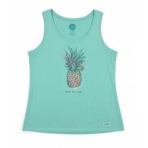 Life is Good Women M Tropical Coastal Nautical Resortwear Pineapple Graphic Tank